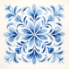 Rustic blue tile watercolor seamless pattern. Pattern of azulejos tiles
