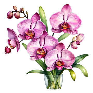 pink orchids in glass vase clip art preview