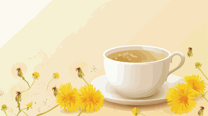 Cup of healthy dandelion tea on beige backgroundd Vector