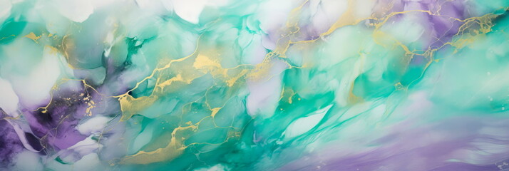 Marble background in shades of green and gold and lavender for a glamorous Generative AI