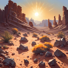 désert avec sol aride et rochers