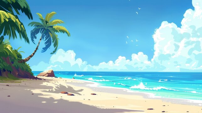 A cartoon beach backdrop.