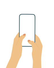 Front view of two hands holding typing messeges on smartphone. close up communication social media connect marketing.