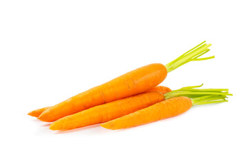 Carrot isolated on white background. Fresh and sweet organic carrots on a white background. Carrot slices. Vegan.