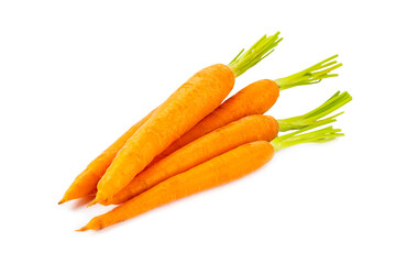 Carrot isolated on white background. Fresh and sweet organic carrots on a white background. Carrot slices. Vegan.