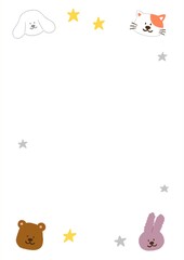 bunny , teddy bear, cat and star background , illustration card border.
