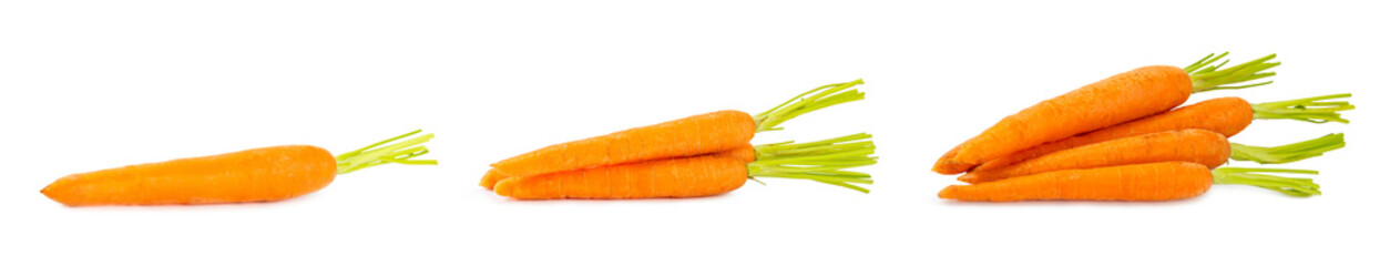 Carrot isolated on white background. Fresh and sweet organic carrots on a white background. Carrot slices. Vegan.