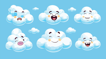 Cute cartoon clouds. Cloud emoji with different emotion