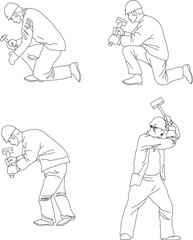 vector illustration sketch design of construction industry workers holding hammers to build a house