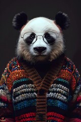 Panda in jacket and glasses poster style image
