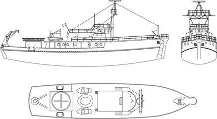 vector illustration, sketch, design, drawing, marine vehicle, deep sea fishing vessel © ibu