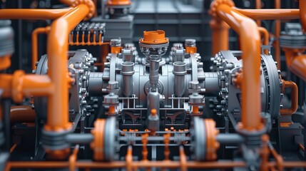 Realistic 3D engine model flat design top view mechanical precision theme animation vivid