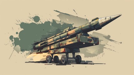 Realistic anti-aircraft missile flat design side view air defense system theme water color Tetradic color scheme