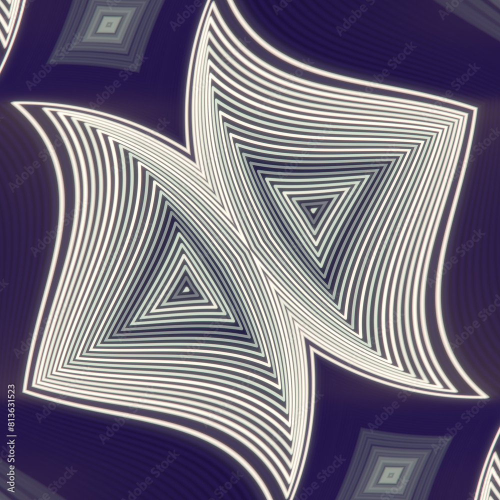 Poster 3d rendering digital illustration with symmetrical geometric pattern of light stripes on dark purple