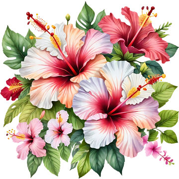 colorful hibiscus flowers arrangement clip art preview