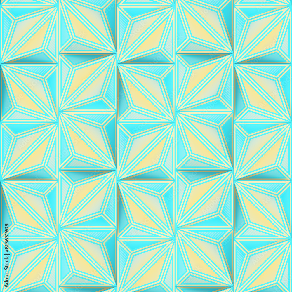 Poster Abstract 3d rendering digital illustration background with blue and yellow geometric shapes