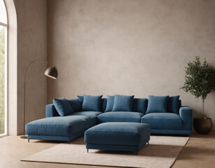 Luxurious Blue Velvet Sofa in a Chic Modern Living Room