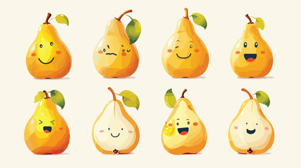 Cute pears. Emoji pear. Smile fruits. Isolated flat vector