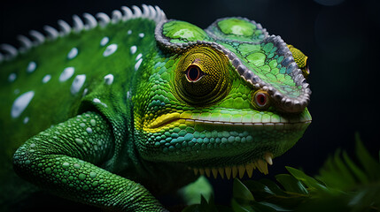 Obraz premium Green lizard with white spots basking