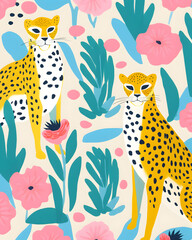 Obraz premium Leopard drawing cartoon seamless pattern