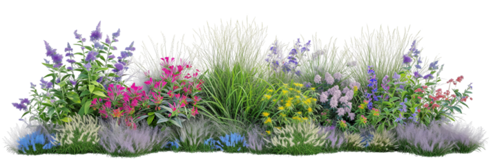 Flower Bed With Flowers And Grass. Isolated Front View. Landscape Design Template. Ai Generative