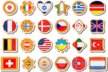 Set homemade cookie with flag country world in tasty biscuit