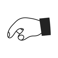 Hand gesture forefinger pointer icon. Outline cursor sign. Side view. Isolated black line art on white background.