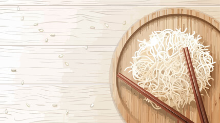Cutting board with raw rice noodles and chopsticks 