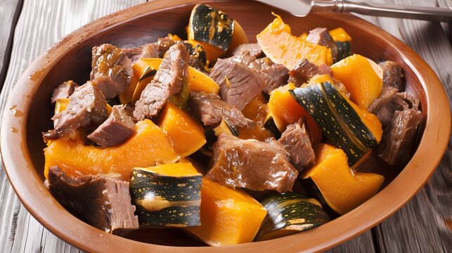 Carne seca com abobora, dried beef with pumpkin