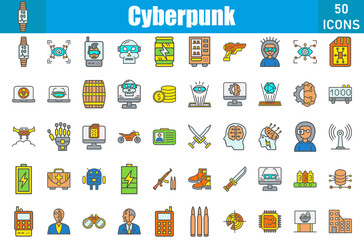 Cuber Punk Icons Set.Web and mobile icons.Vector illustration