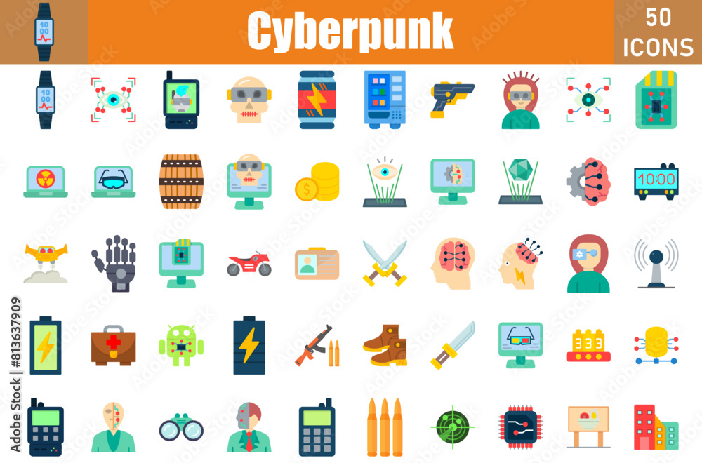 Wall mural Cuber Punk Icons Set.Web and mobile icons.Vector illustration