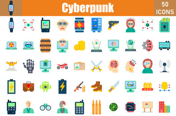 Cuber Punk Icons Set.Web and mobile icons.Vector illustration