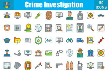 Crime Investigation Icons Set.Web and mobile icons.Vector illustration