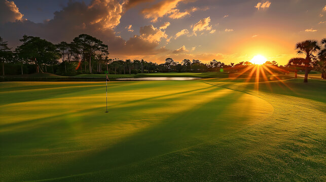 Golfplatz in der Abendd&auml;mmerung