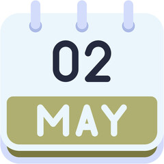 Vector Icon Calendar, May,  two, 2, calendar date, monthly calendar, time and date, month, schedule