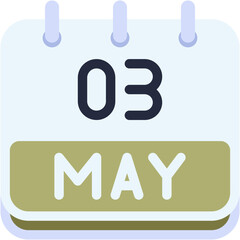 Vector Icon Calendar, May,  three, 3, calendar date, monthly calendar, time and date, month, schedule