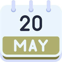 Vector Icon Calendar, May, twenty, 20, calendar date, monthly calendar, time and date, month, schedule