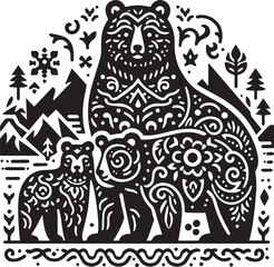 Bears Alpona Black Vector art White Background Free Download