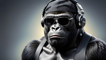 A gorilla wearing sunglasses and a hat