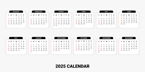 Calendar template design for 2025