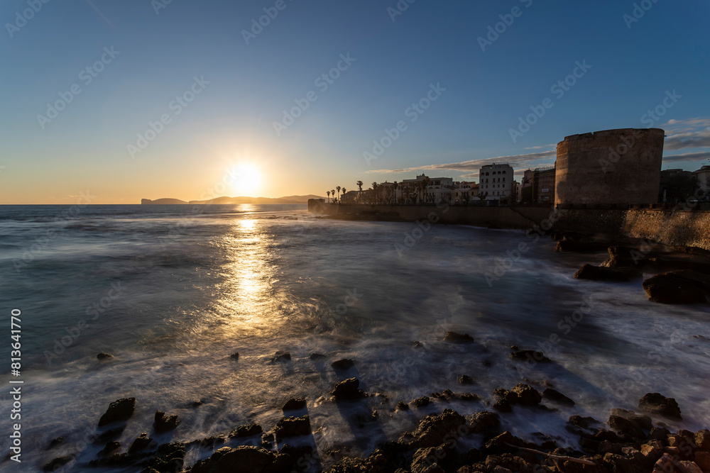 Wall mural sunset from the bastioni of alghero, sardinia, italy