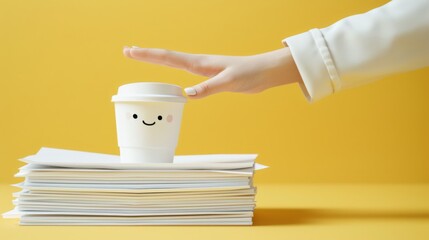 Balancing Coffee Cup on Papers