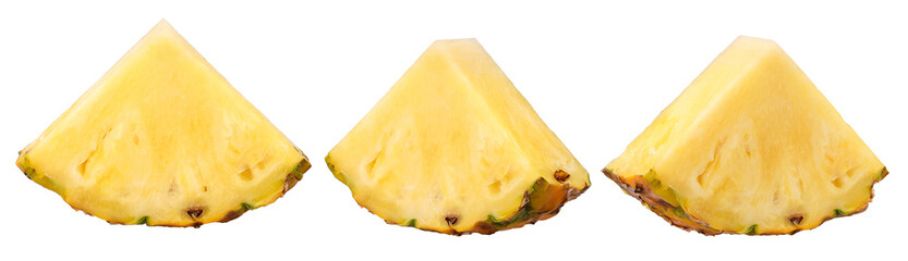pineapple fruit slices isolated, transparent png, PNG format, cut out, collection, set.