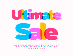 Vector bright promo Ultimate Sale. Watercolor Alphabet Letters and Numbers set. Creative modern Font.