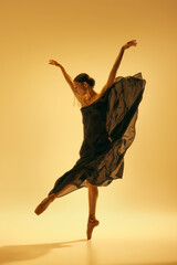 Artistic depiction of ballet. Flow and elegance of dancers movement and attire. Beautiful ballerina...