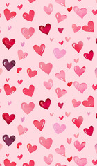 2d flat style repeating pattern of small hearts on a flat pink background