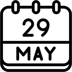 Vector Icon Calendar, May, twenty nine, 29, calendar date, monthly calendar, time and date, month, schedule