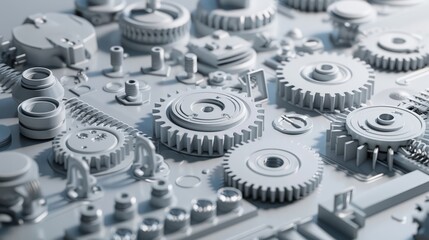 Mechanical engineer flat design front view gear adjustments theme 3D render Monochromatic Color Scheme