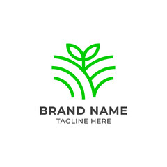 A simple and modern logo design, a combination of farm land and plant, suitable for agricultural industry logos