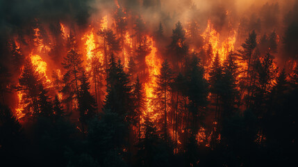 Forest fire in the mountains. The fire is burning in the forest.
